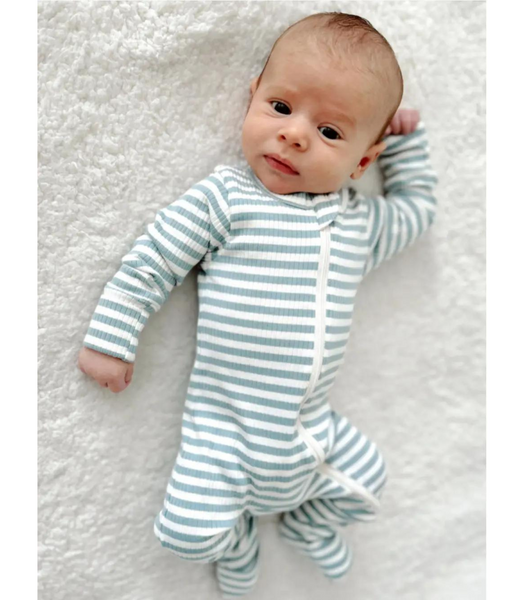 Dusty Blue Stripe / Organic Ribbed 2-Way Zip Romper – SIIX