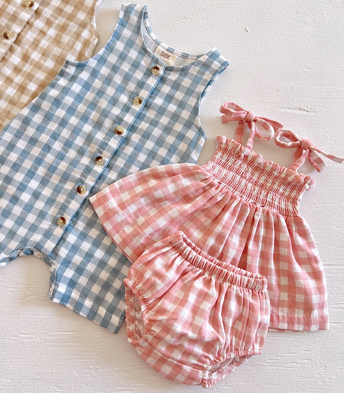 Pink Gingham / Organic Smocked Set