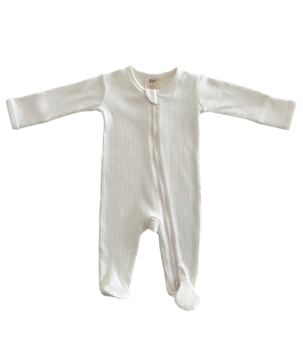 Ivory / Organic Ribbed Zip Footie