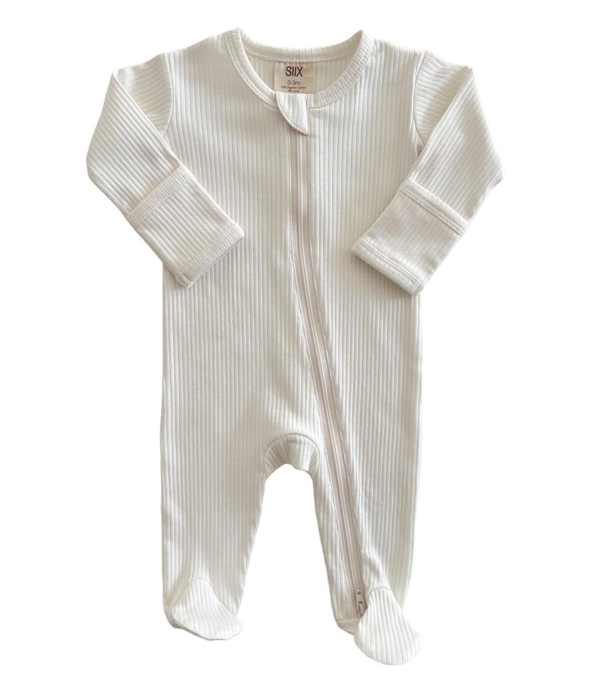 Ivory / Organic Ribbed Zip Footie