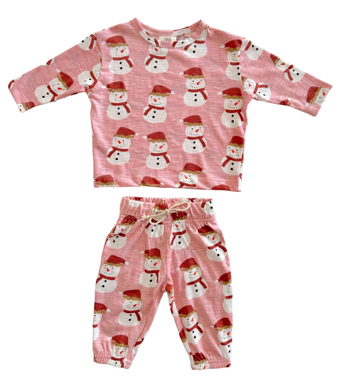 Snowman Pink / Organic Long Sleeve Tee & Pant Set