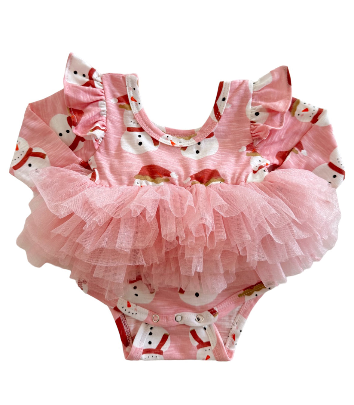 Snowman Pink / Organic Long Sleeve Tutu Bodysuit