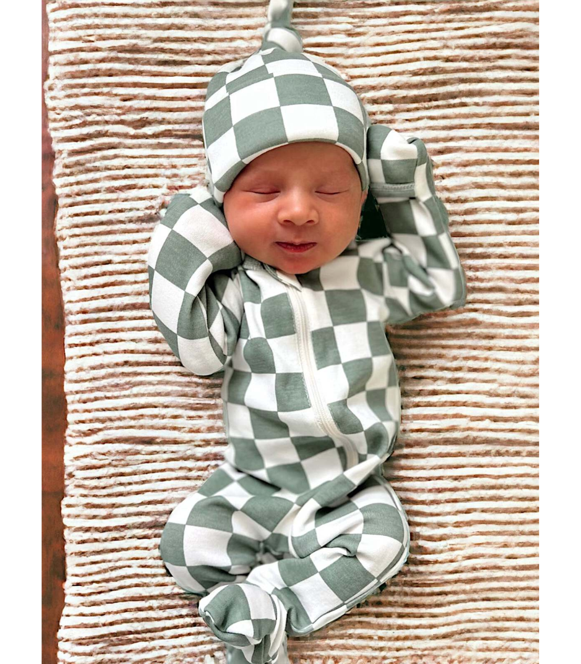 Matcha Milkshake Checkerboard / Organic 2-Way Zip Romper