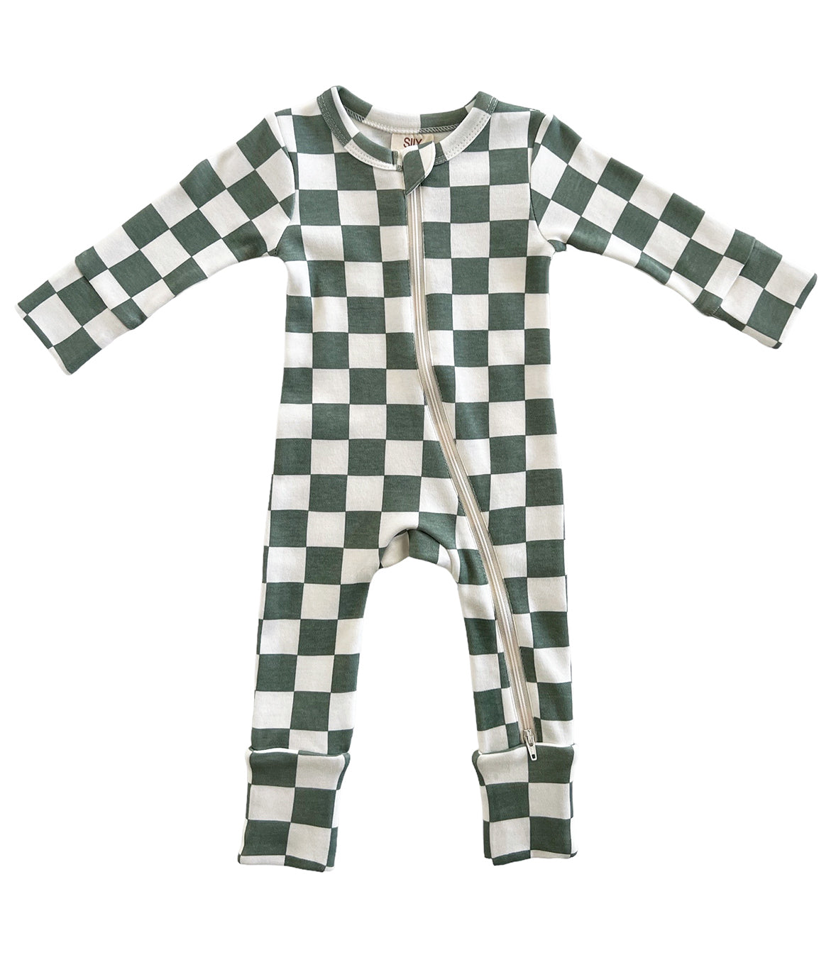 Matcha Milkshake Checkerboard / Organic 2-Way Zip Romper