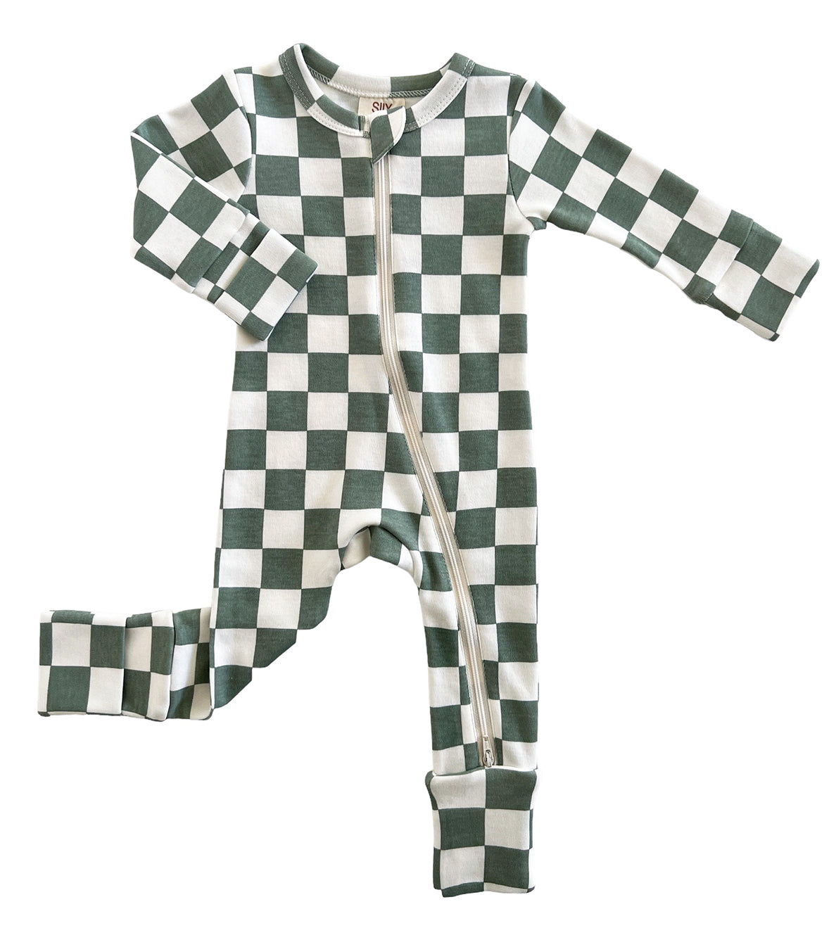 Matcha Milkshake Checkerboard / Organic 2-Way Zip Romper