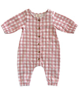 Pink Gingham / Organic Long Sleeve Bay Jumpsuit