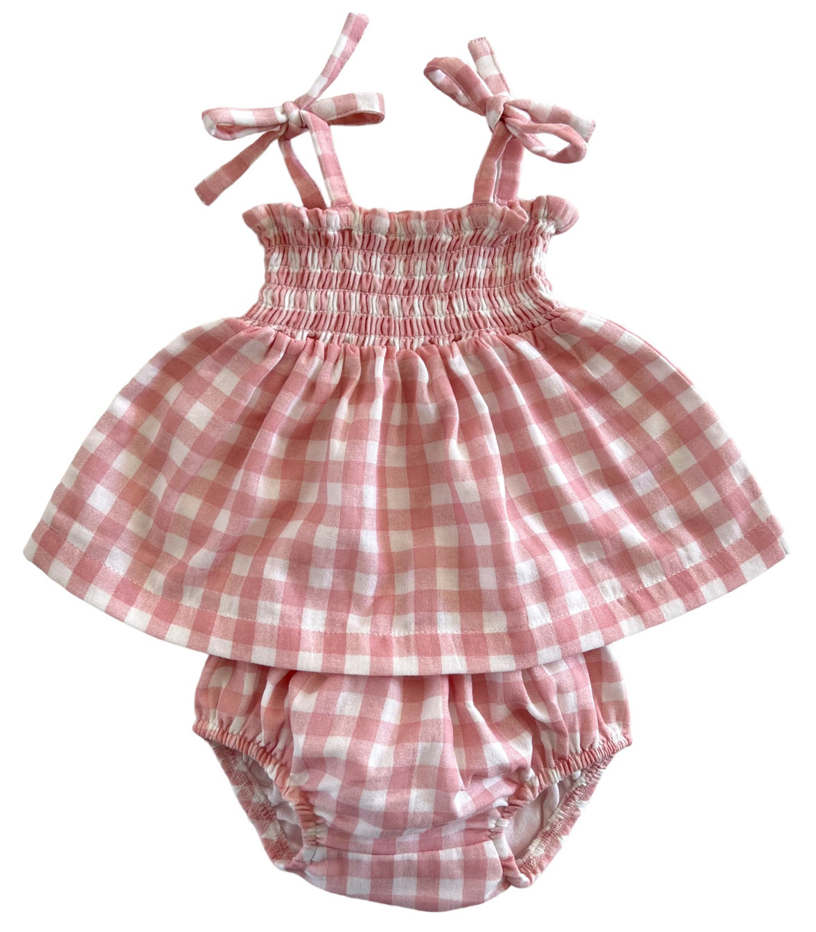 Pink Gingham / Organic Smocked Set