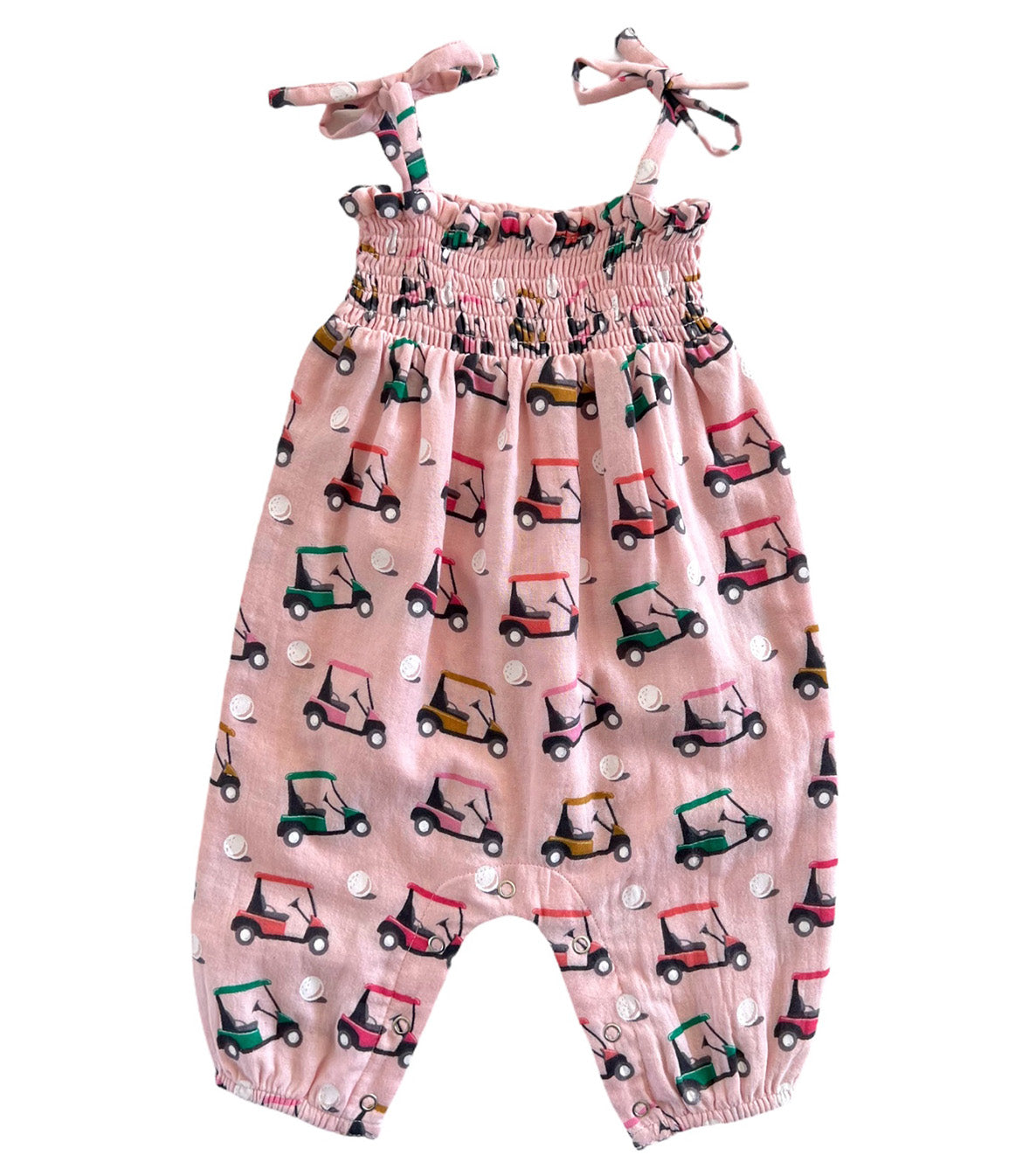 Pink Golf Cart / Organic Smocked Jumpsuit