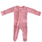 Pink / Organic Ribbed Frill Zip Footie