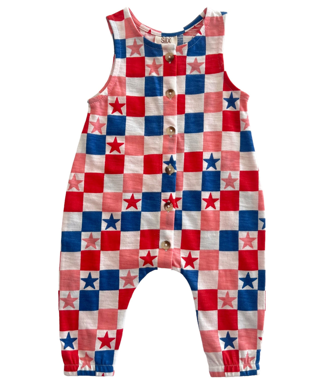 Red, White, Blue & Pink Checkerboard / Organic Bay Jumpsuit