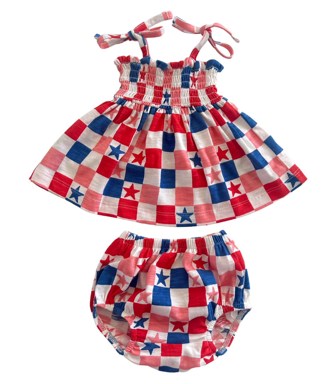 Red, White, Blue & Pink Checkerboard / Organic Smocked Set