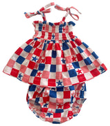 Red, White, Blue & Pink Checkerboard / Organic Smocked Set