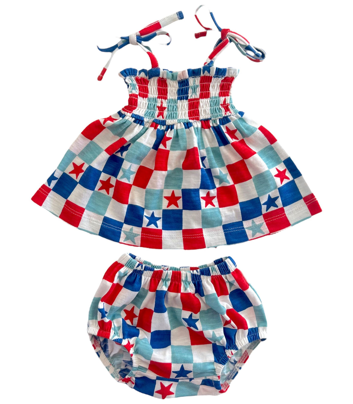 Red, White & Blue Checkerboard / Organic Smocked Set