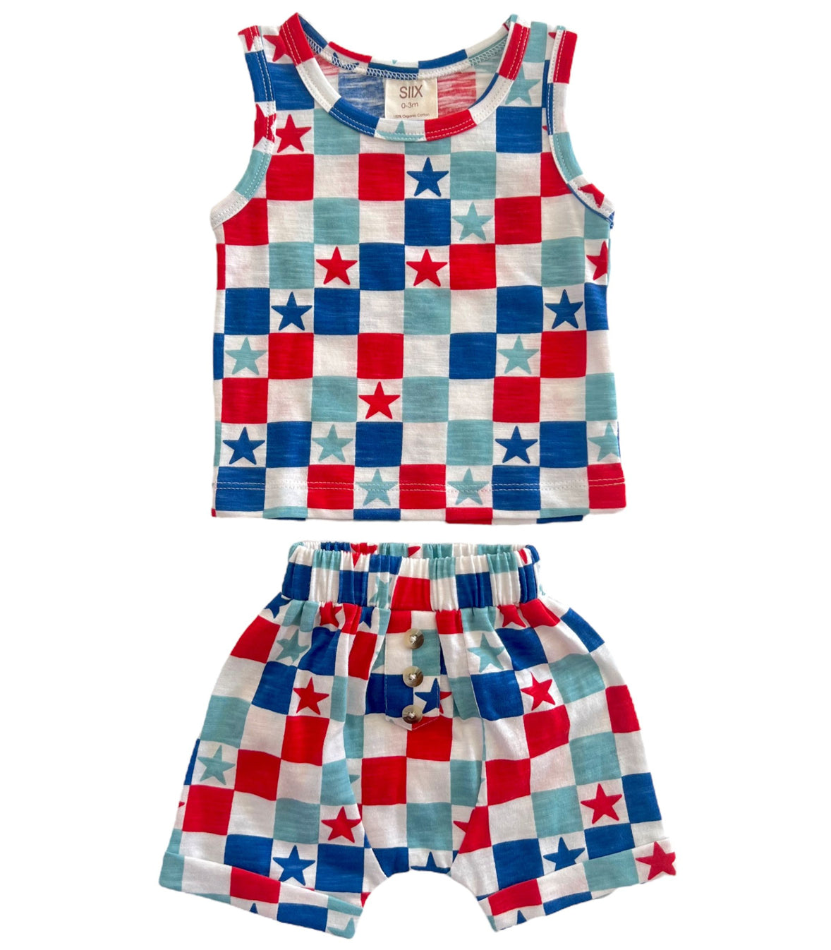 Red, White & Blue Checkerboard / Organic Tank & Short Set