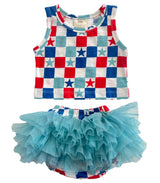 Red, White & Blue Checkerboard / Organic Tutu Bloomer Set