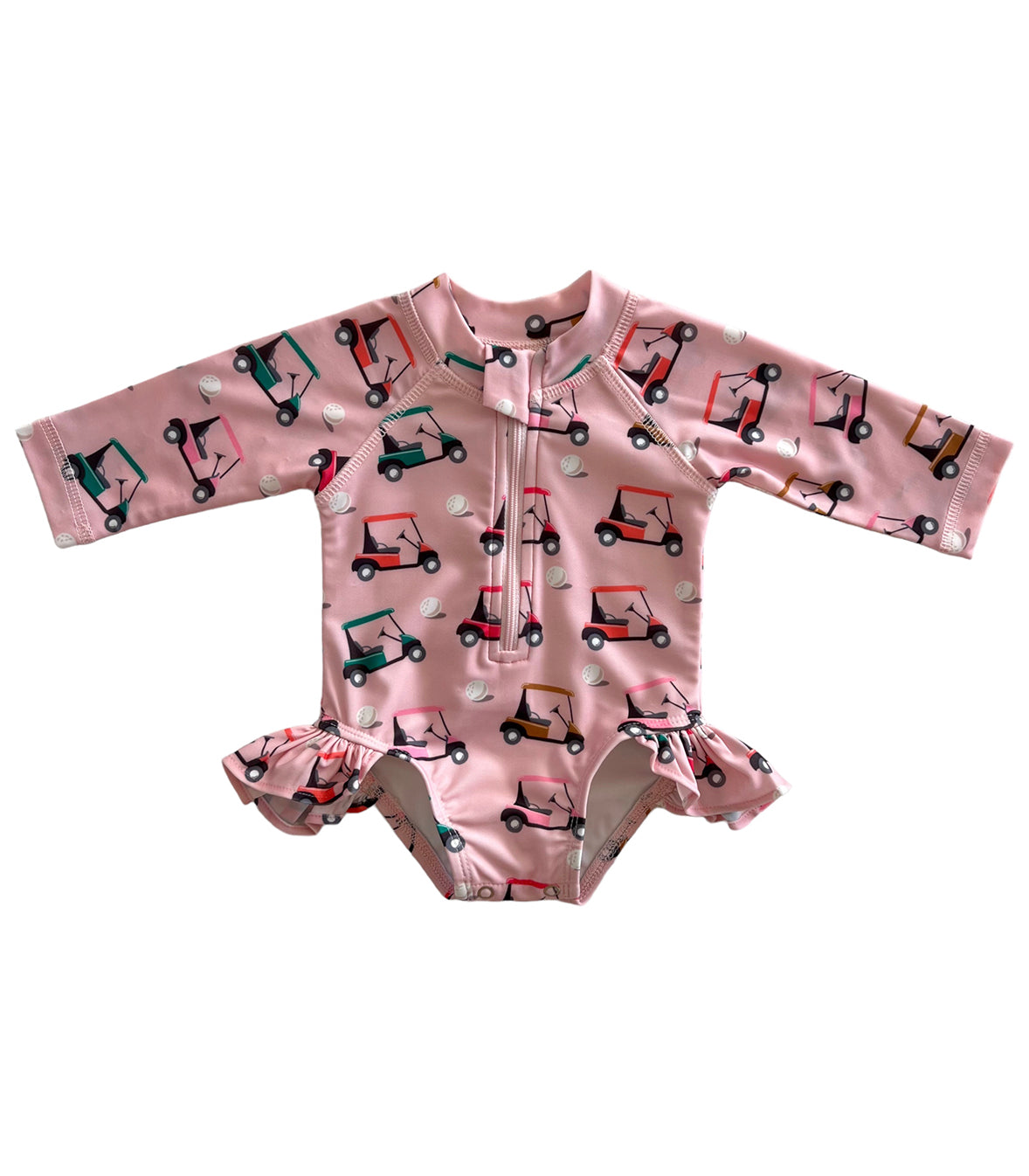 Pink Golf Cart / Skipper Rashguard Swimsuit / UPF 50+