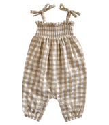 Tan Gingham / Organic Smocked Jumpsuit