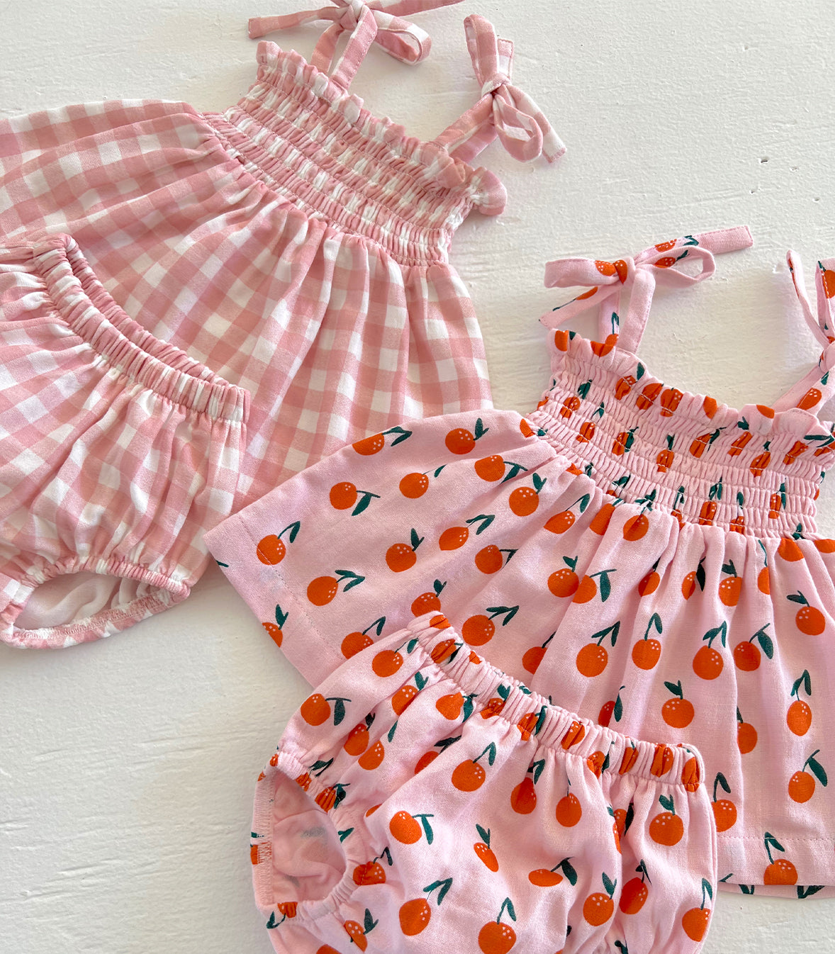 Pink Gingham / Organic Smocked Set