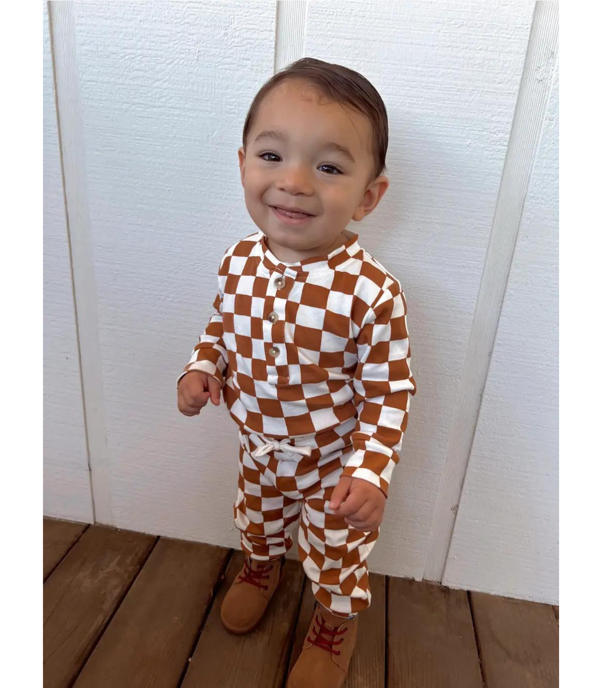 Stracciatella Checkerboard / Organic Wells Top + Pant Set