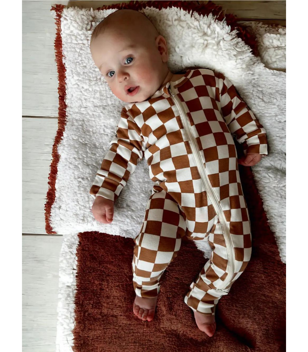 Stracciatella Checkerboard / Organic 2-Way Zip Romper