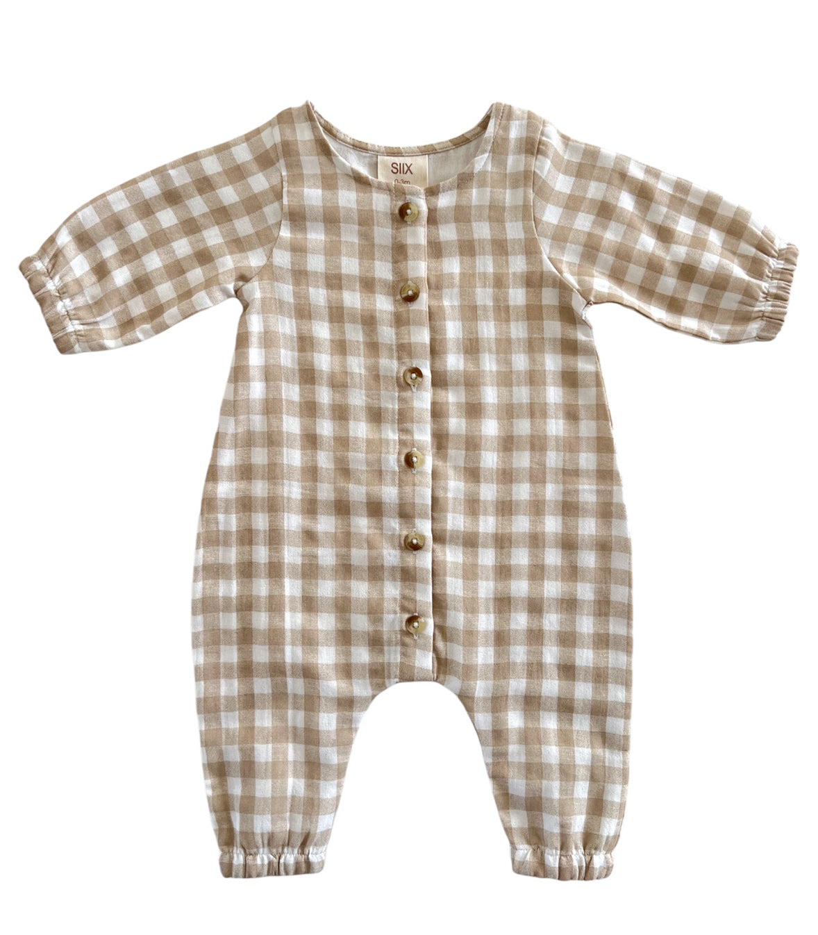 Tan Gingham / Organic Long Sleeve Bay Jumpsuit