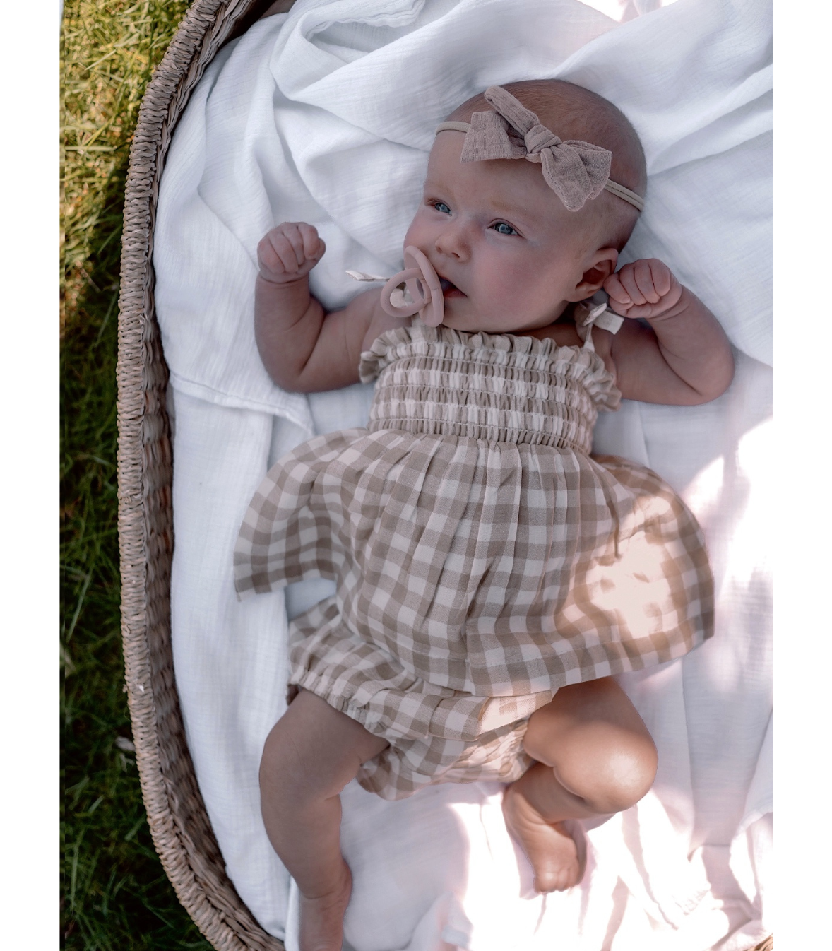 Tan Gingham / Organic Smocked Set