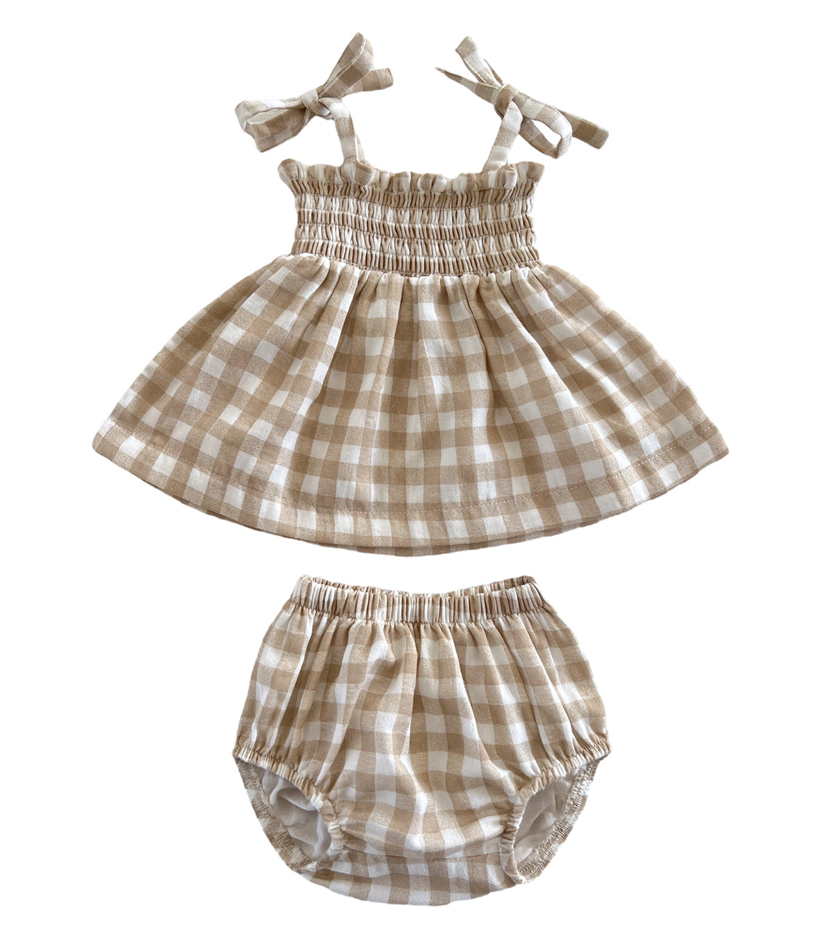 Tan Gingham / Organic Smocked Set