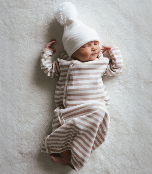 Tan Stripe / Organic Ribbed Gown