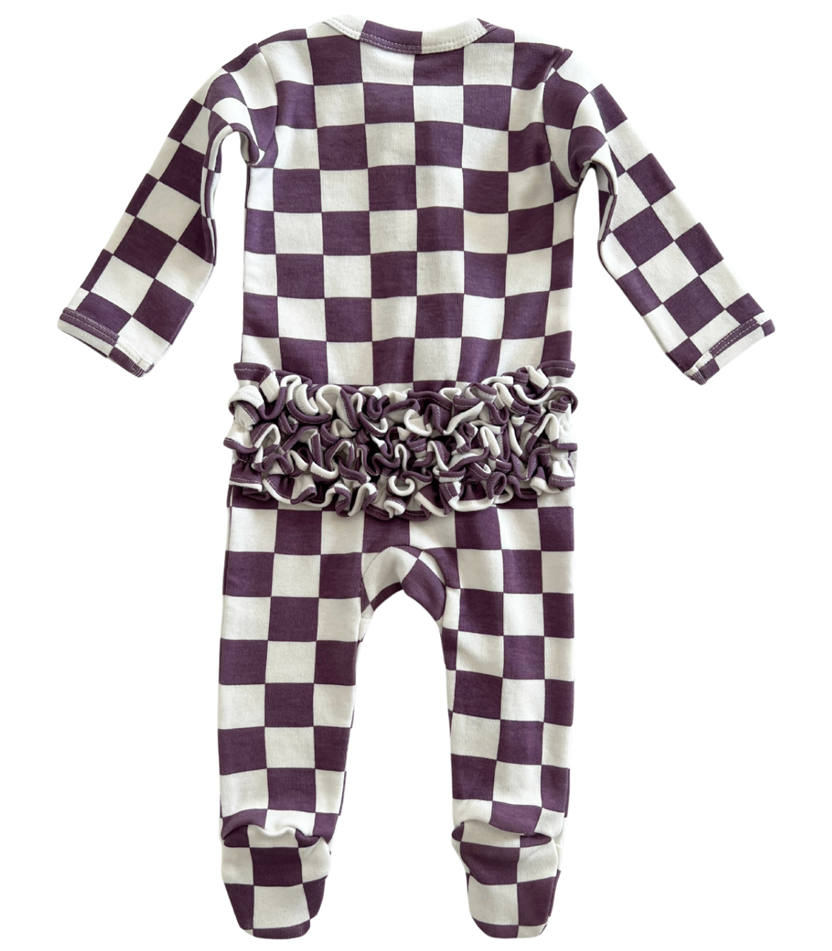 Berry Cheesecake Checkerboard / Organic Frill Zip Footie