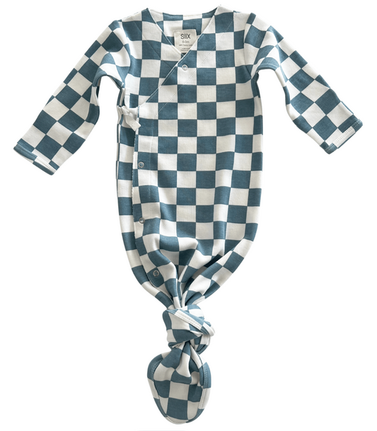 Blueberry Muffin Checkerboard / Organic Kimono Knot Gown