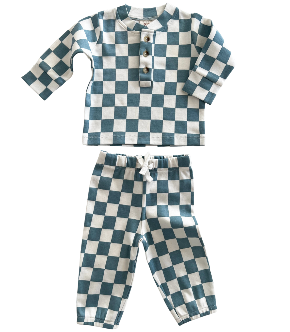 Blueberry Muffin Checkerboard / Organic Wells Top + Pant Set