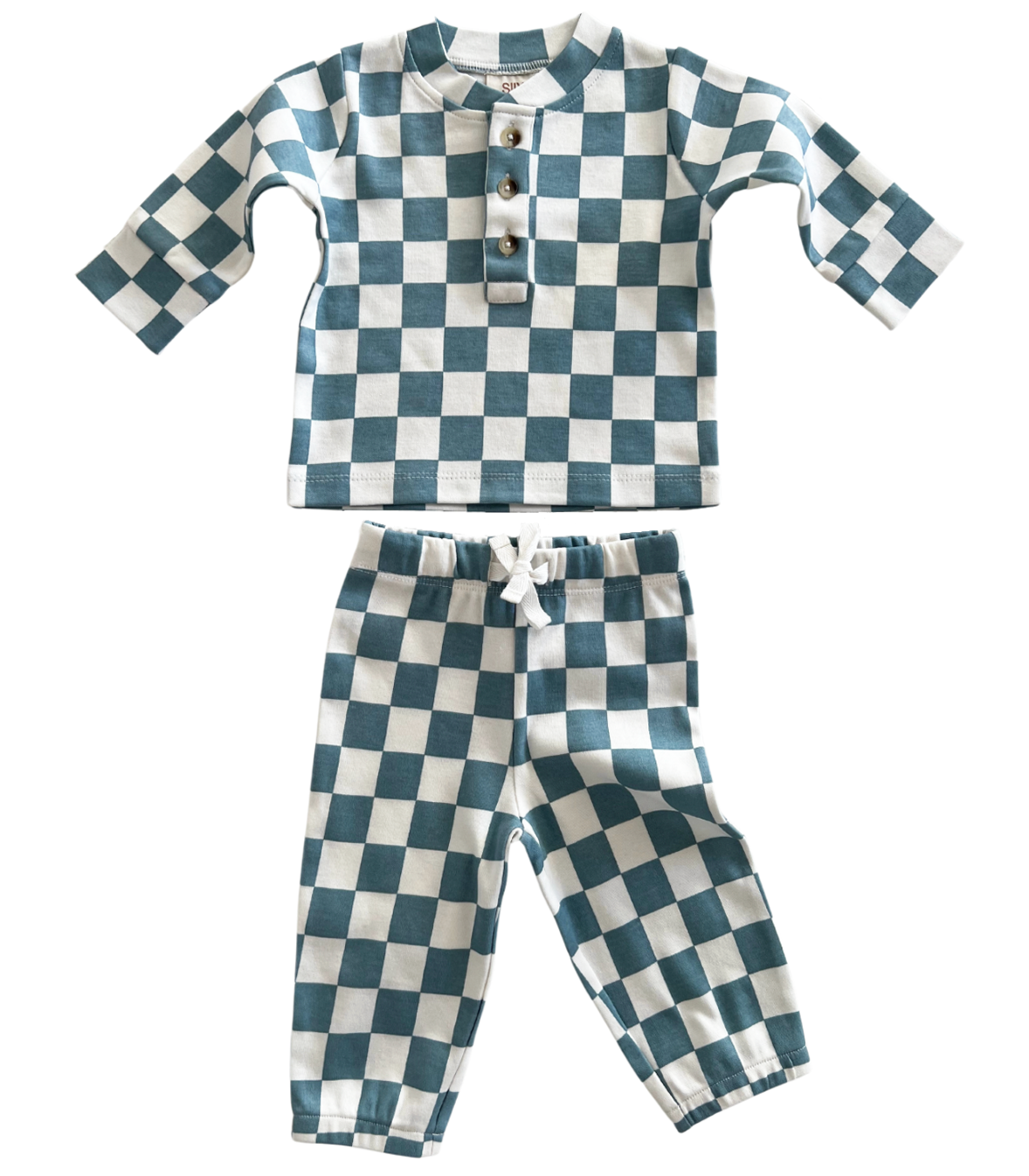 Blueberry Muffin Checkerboard / Organic Wells Top + Pant Set