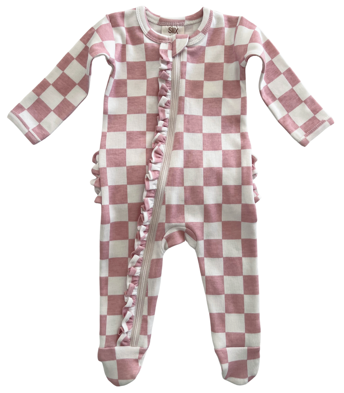 Strawberry Shortcake Checkerboard / Organic Frill Zip Footie