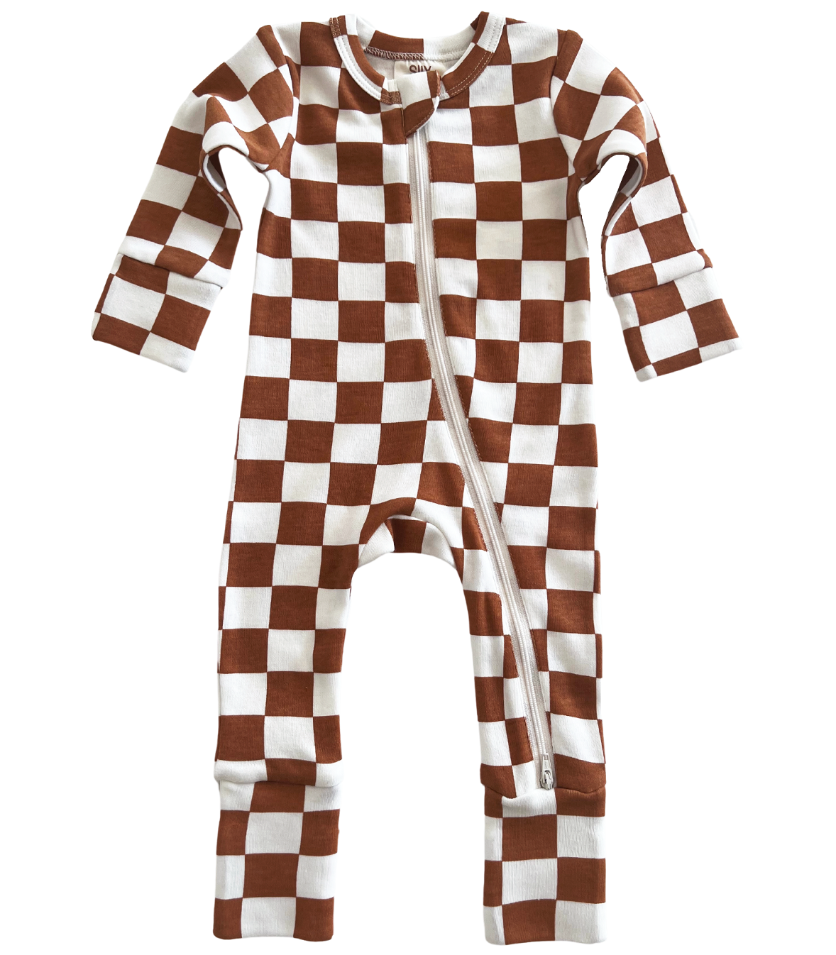 Stracciatella Checkerboard / Organic 2-Way Zip Romper