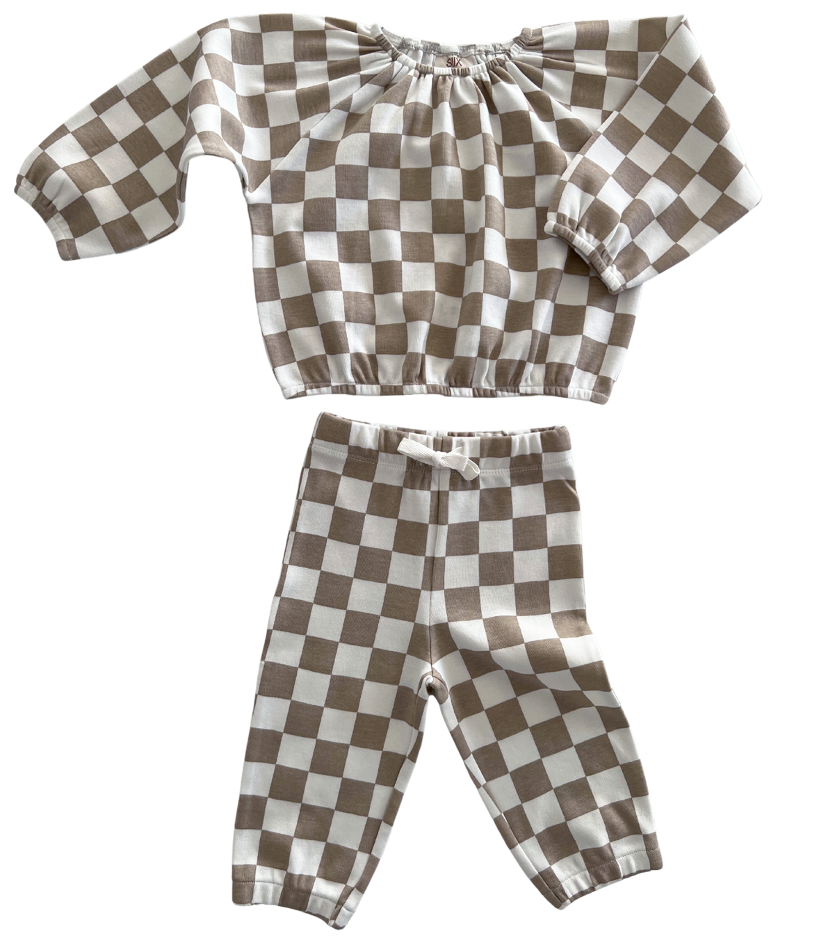 Tiramisu Checkerboard / Organic Mode Top + Pant Set